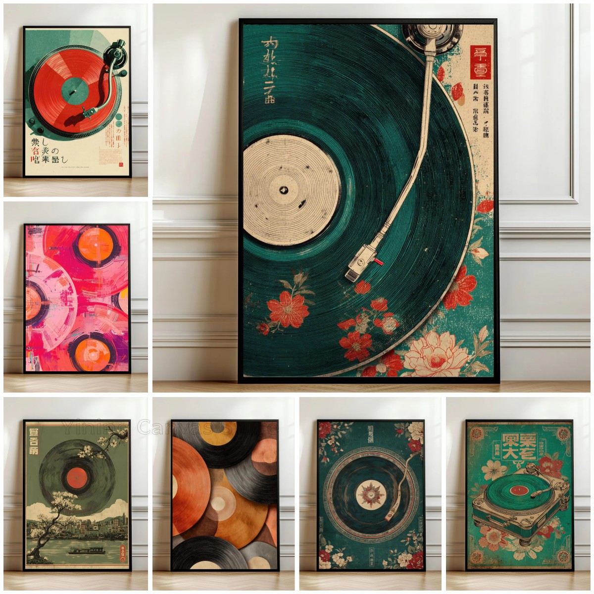 Audio Music Dj - 和風の壁飾り花柄カセットポスター、ヴィンテージDJ音楽装飾、クラシックオーディオ愛好家向けポスター