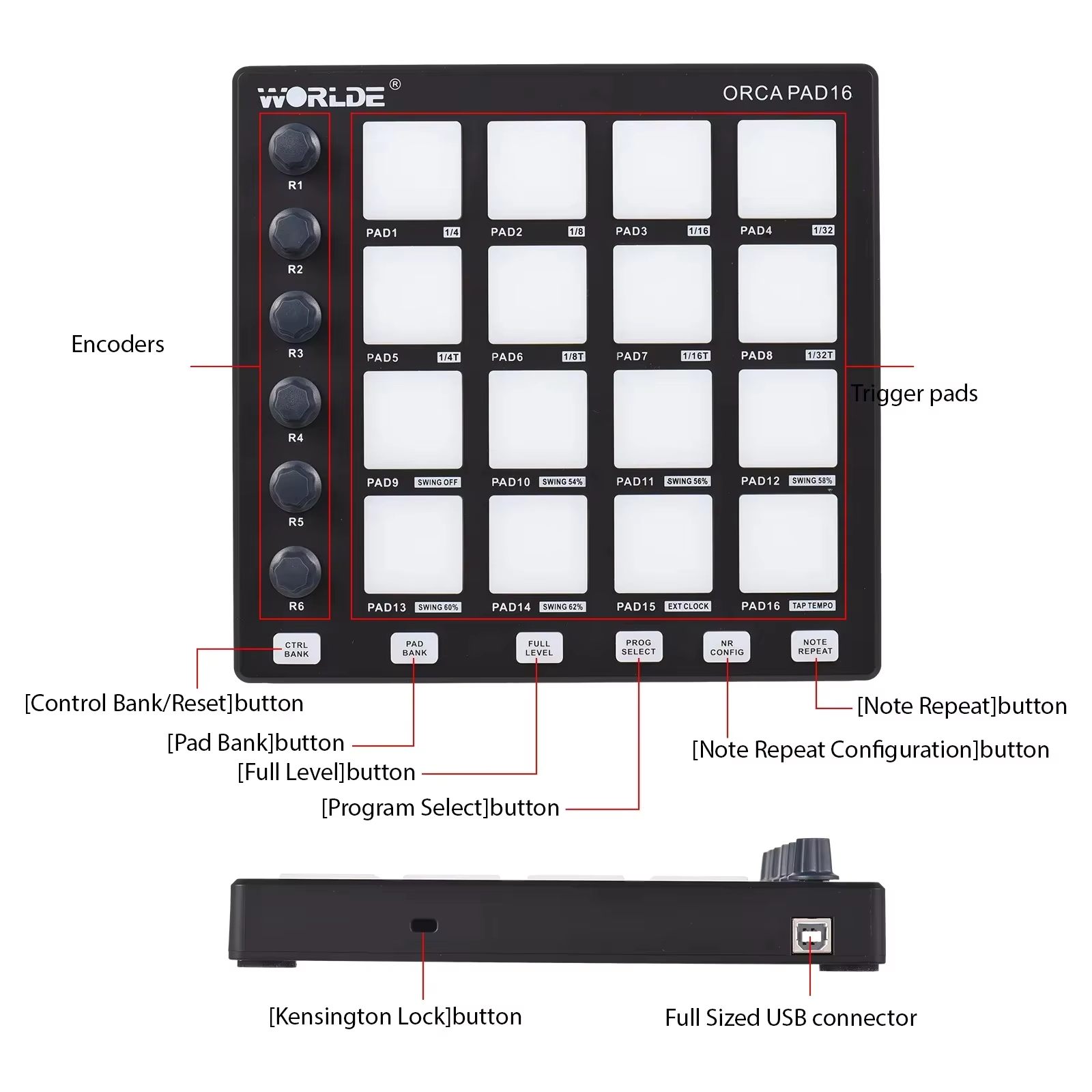 WORLDE ORCA PAD16 MIDIコントローラー。 - Midi Controller Pad のレビューと価格